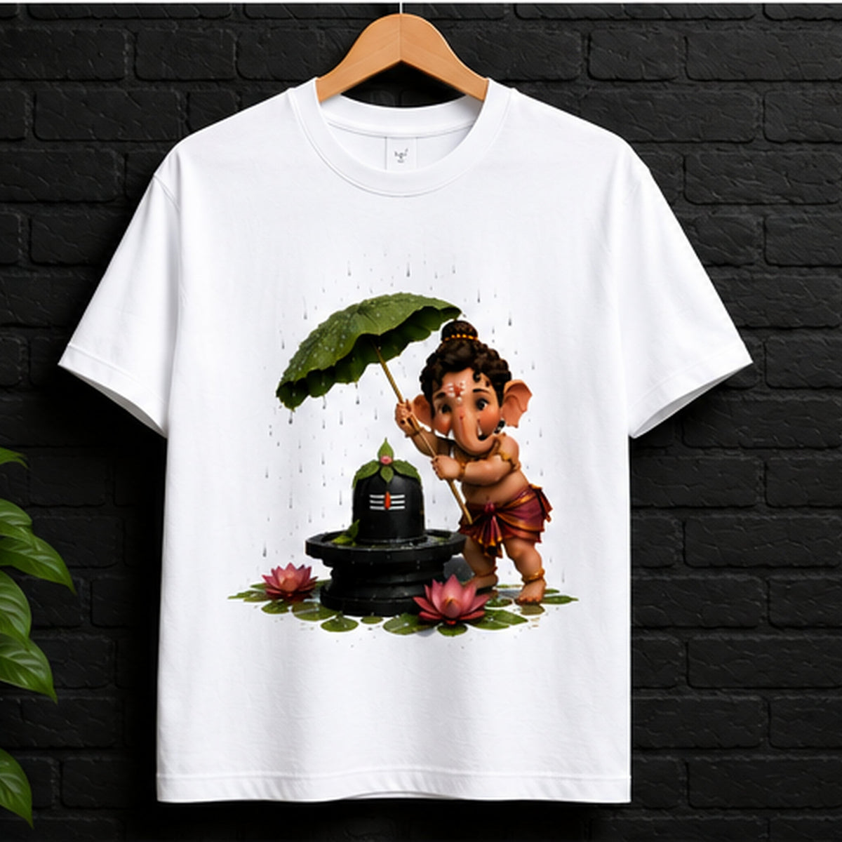 Ganesha Rain Blessings Premium Graphic T-Shirt | Unisex Standard Crew T-Shirt
