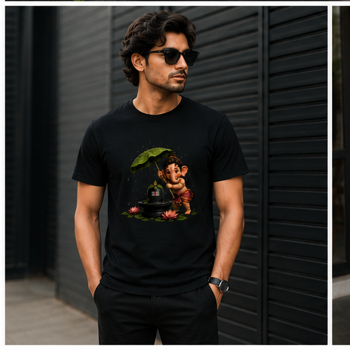 Ganesha Rain Blessings Premium Graphic T-Shirt | Unisex Standard Crew T-Shirt