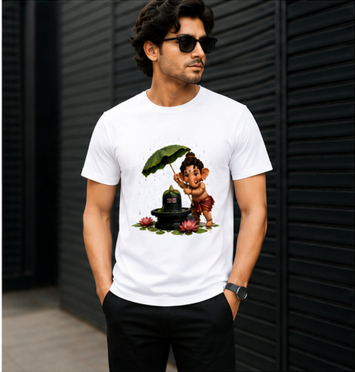 Ganesha Rain Blessings Premium Graphic T-Shirt | Unisex Standard Crew T-Shirt