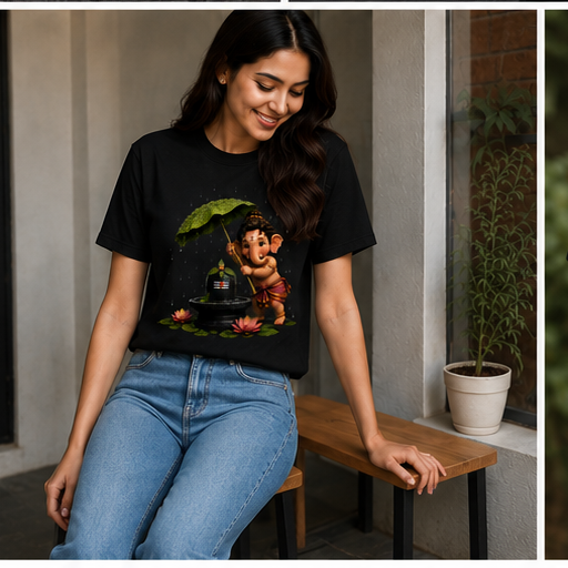 Ganesha Rain Blessings Premium Graphic T-Shirt | Unisex Standard Crew T-Shirt