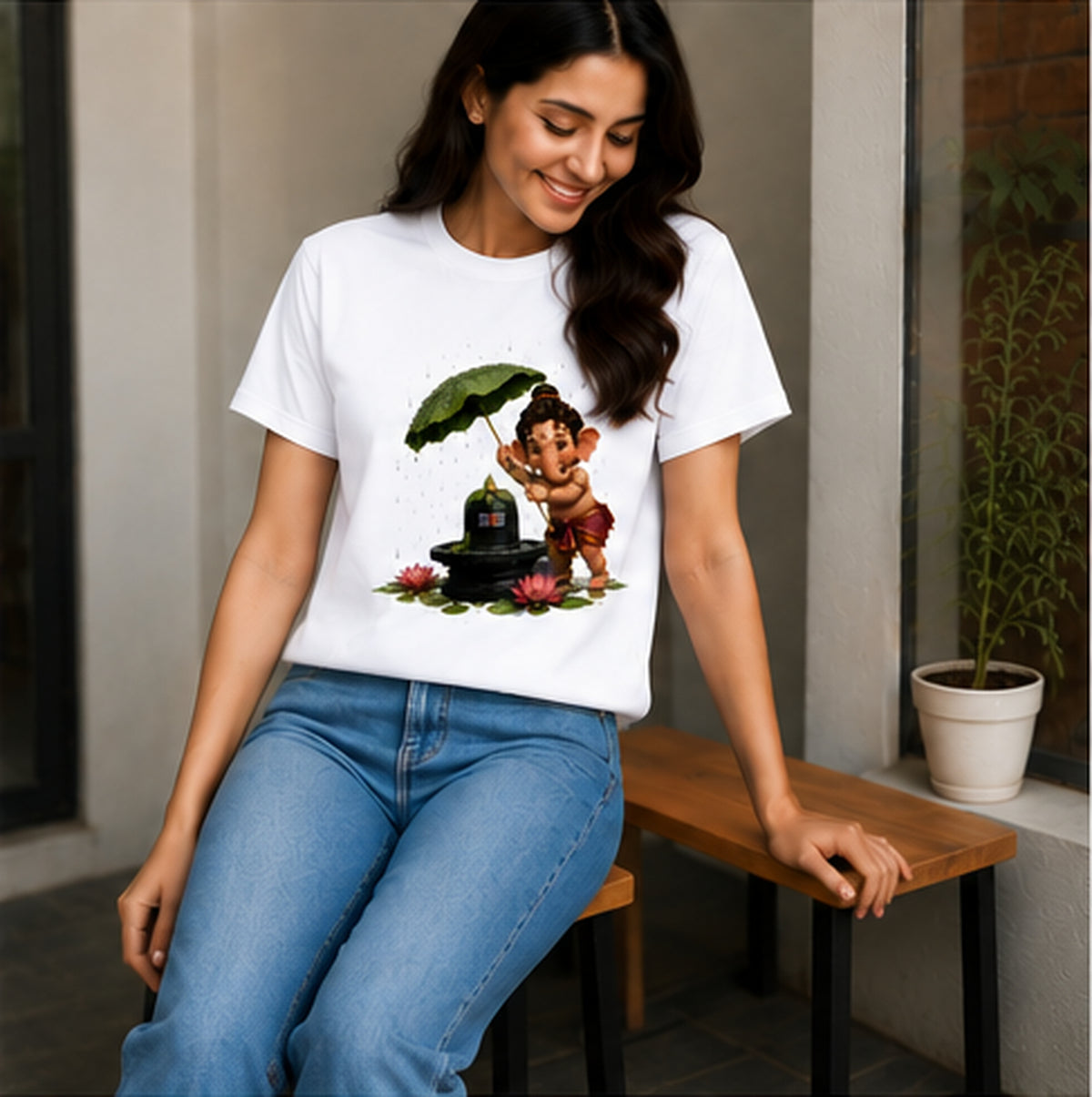 Ganesha Rain Blessings Premium Graphic T-Shirt | Unisex Standard Crew T-Shirt