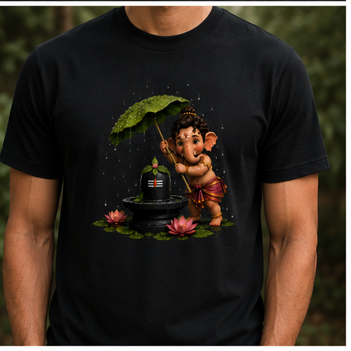 Ganesha Rain Blessings Premium Graphic T-Shirt | Unisex Standard Crew T-Shirt