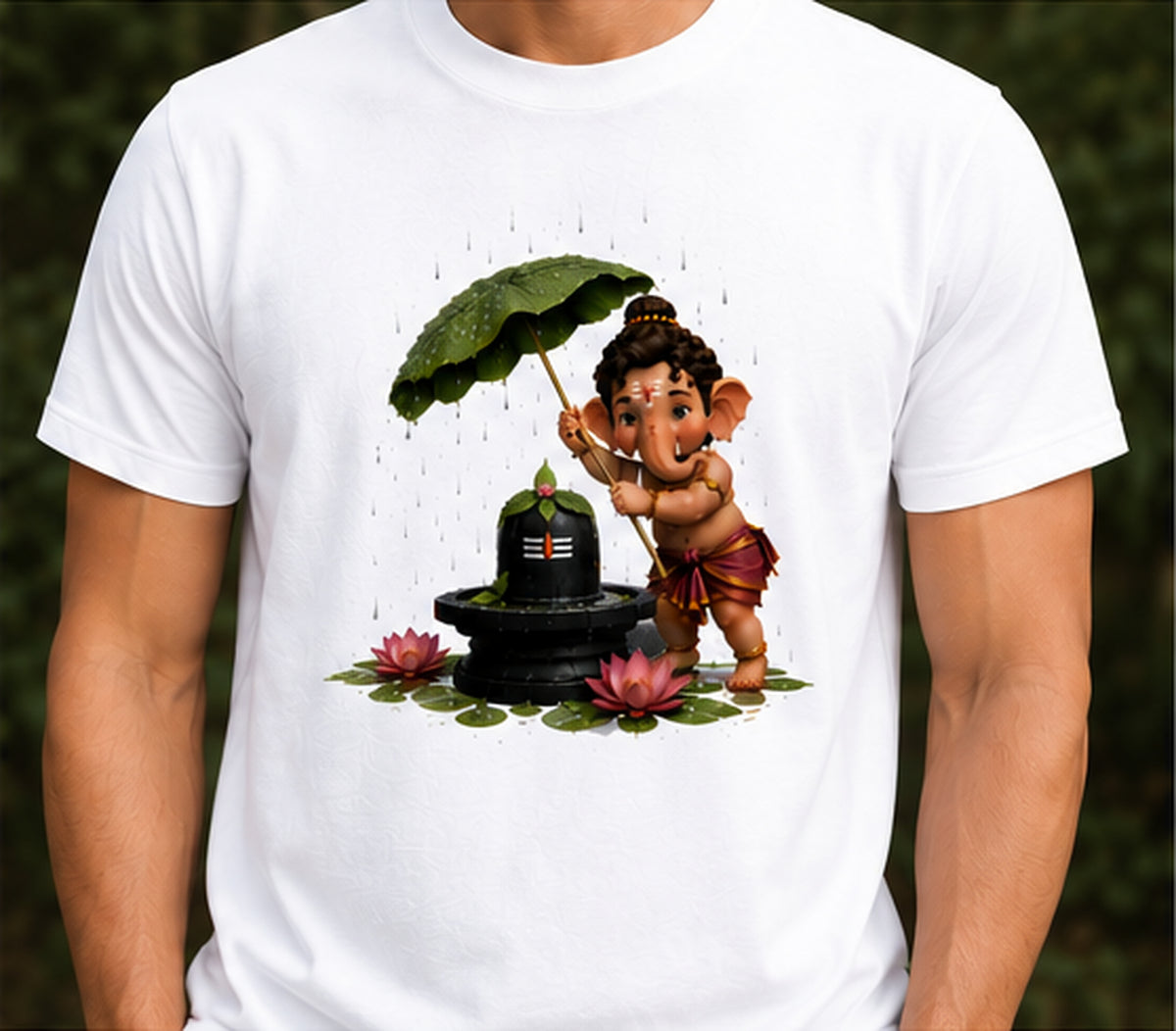 Ganesha Rain Blessings Premium Graphic T-Shirt | Unisex Standard Crew T-Shirt