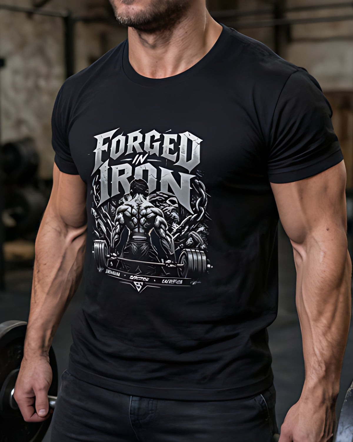 Forged in Iron – Premium Gym Graphic T-Shirt Unisex Standard Crew T-Shirt