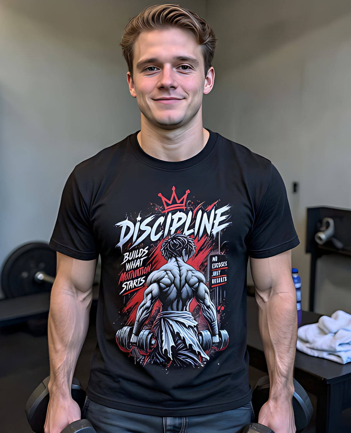 Discipline Builds What Motivation Starts – Men's Graphic Gym T-Shirt Unisex Standard Crew T-Shirt