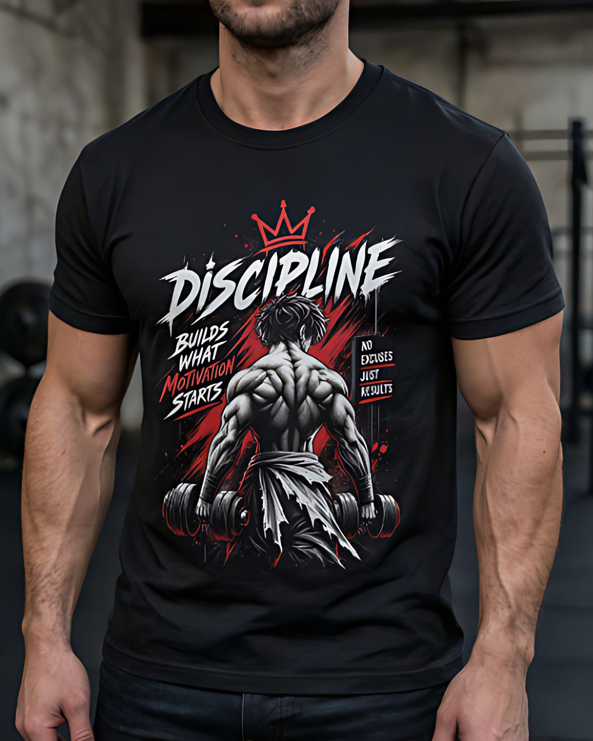 Discipline Builds What Motivation Starts – Men's Graphic Gym T-Shirt Unisex Standard Crew T-Shirt