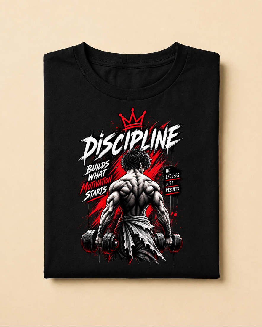 Discipline Builds What Motivation Starts – Men's Graphic Gym T-Shirt Unisex Standard Crew T-Shirt