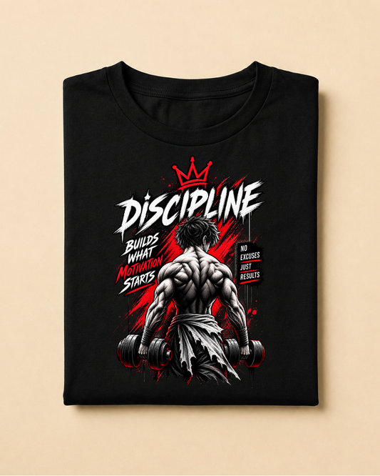 Discipline Builds What Motivation Starts – Men's Graphic Gym T-Shirt Unisex Standard Crew T-Shirt