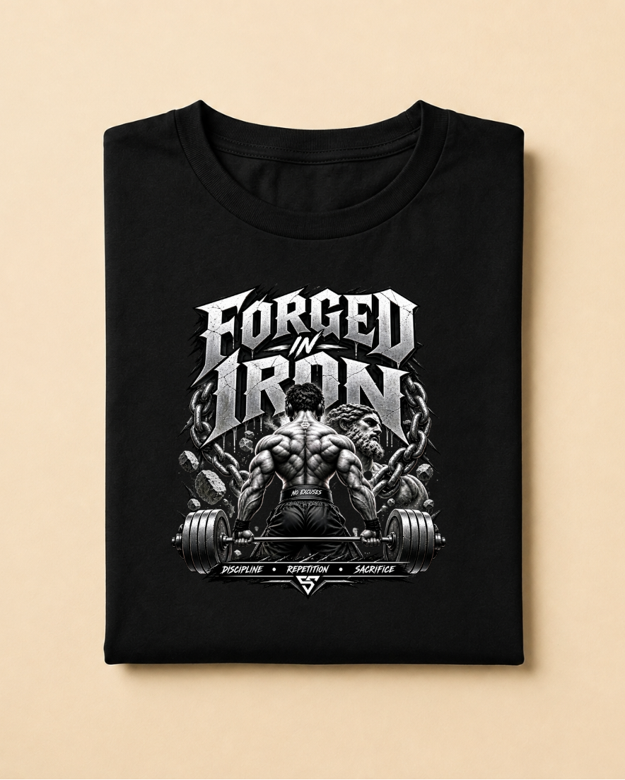 Forged in Iron – Premium Gym Graphic T-Shirt Unisex Standard Crew T-Shirt