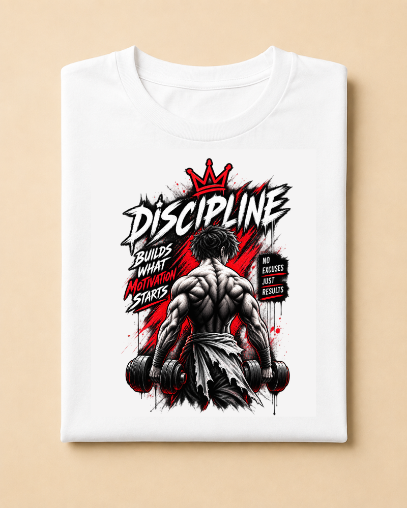 Discipline Builds What Motivation Starts – Men's Graphic Gym T-Shirt Unisex Standard Crew T-Shirt
